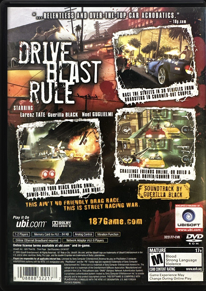 187 Ride or Die PS2 back side cover case