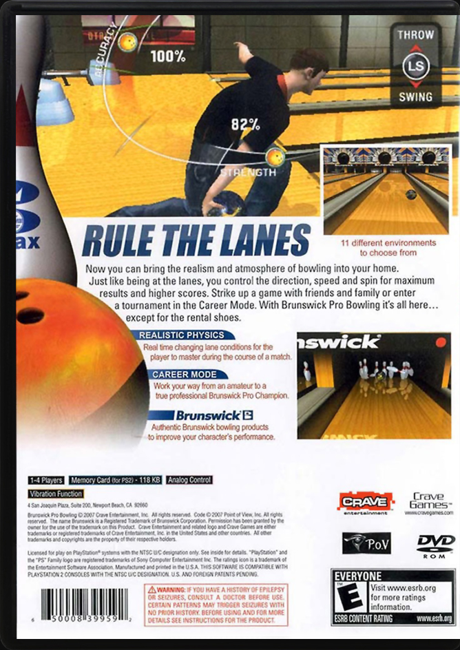 Brunswick Pro Bowling PS2 back side cover case