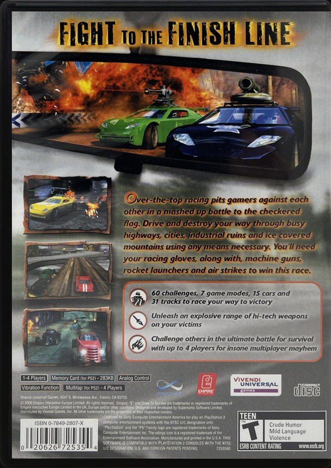 Drive To Survive PS2 back side cover case