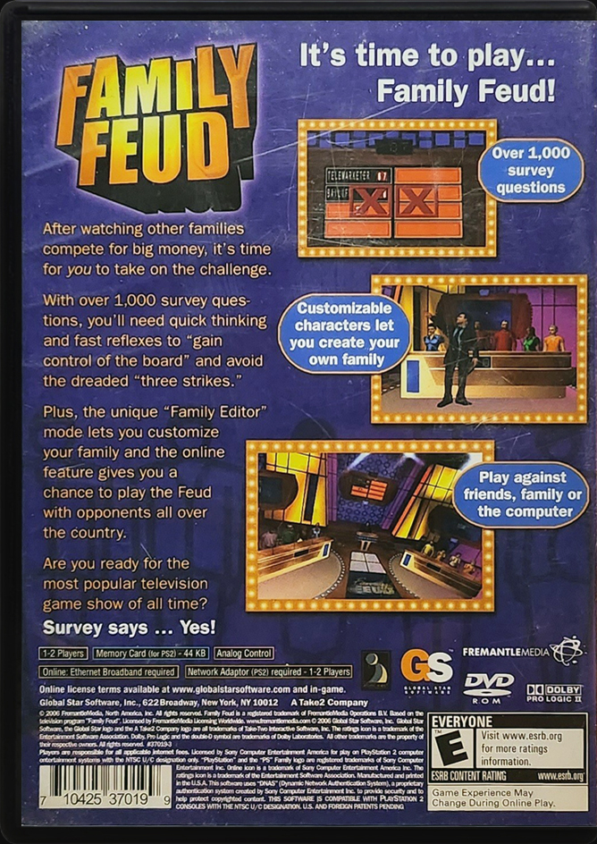 Family Feud PS2 back side cover case
