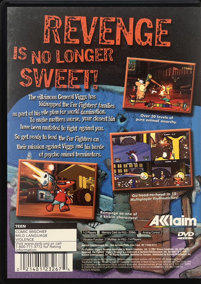 Fur Fighters Viggos Revenge PS2 back side cover case