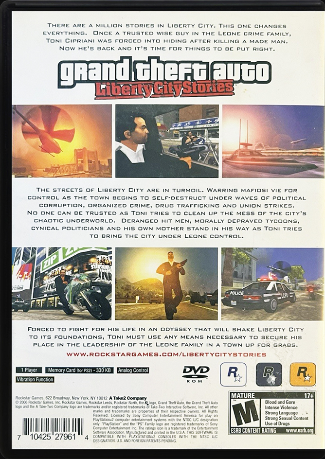 Grand Theft Auto Liberty City Stories PS2 back side cover case