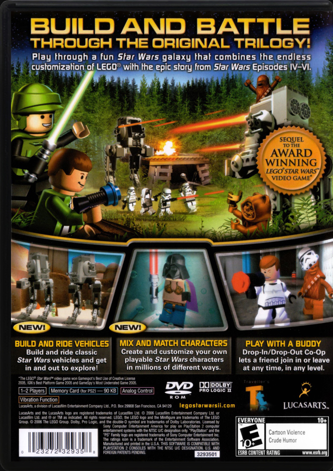 Lego Star Wars II The Original Trilogy PS2 back side cover case