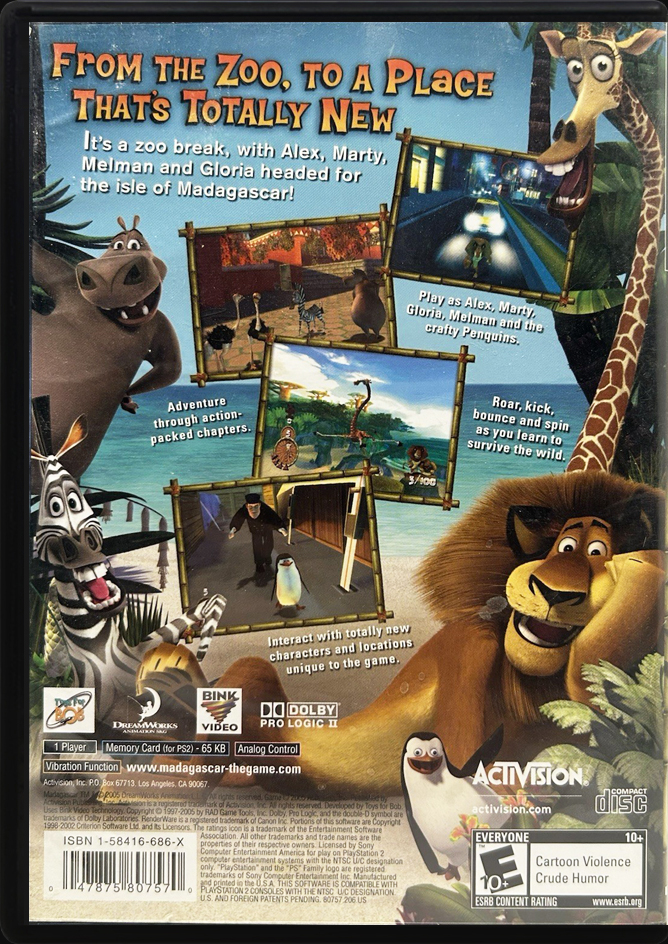 Madagascar PS2 back side cover case