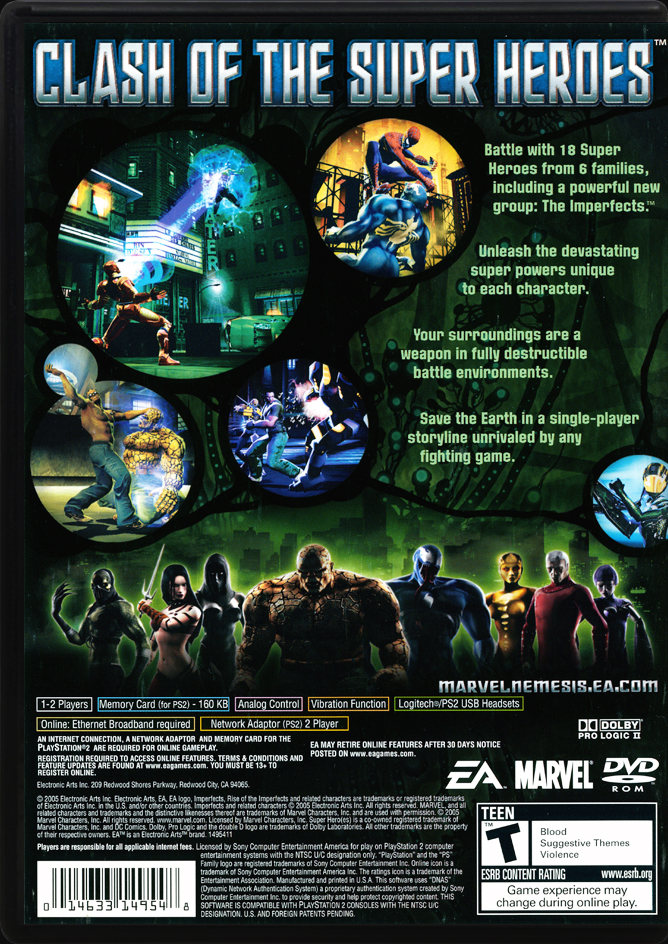 Marvel Nemesis Rise of the Imperfects PS2 back side cover case