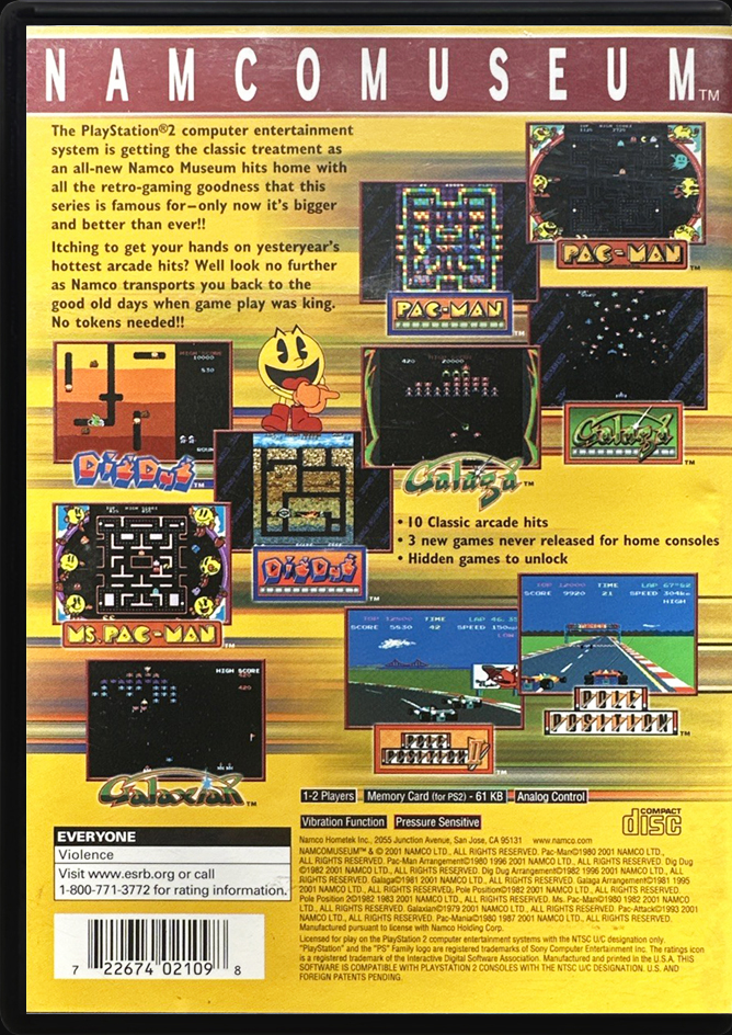 Namco Museum PS2 back side cover case