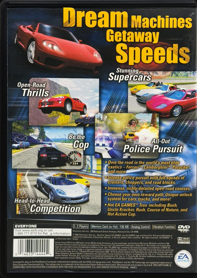 Need for Speed Hot Pursuit 2 PS2 back side cover case