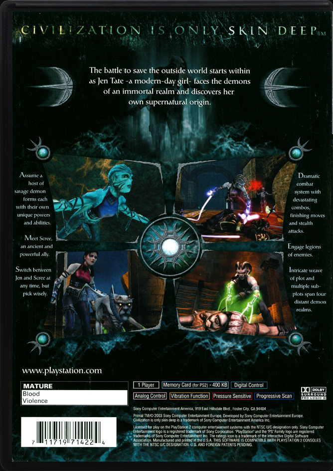 Primal PS2 back side cover case