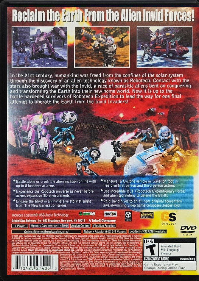 Robotech Invasion PS2 back side cover case