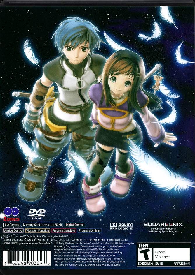 Star Ocean Till the End of Time PS2 back side cover case