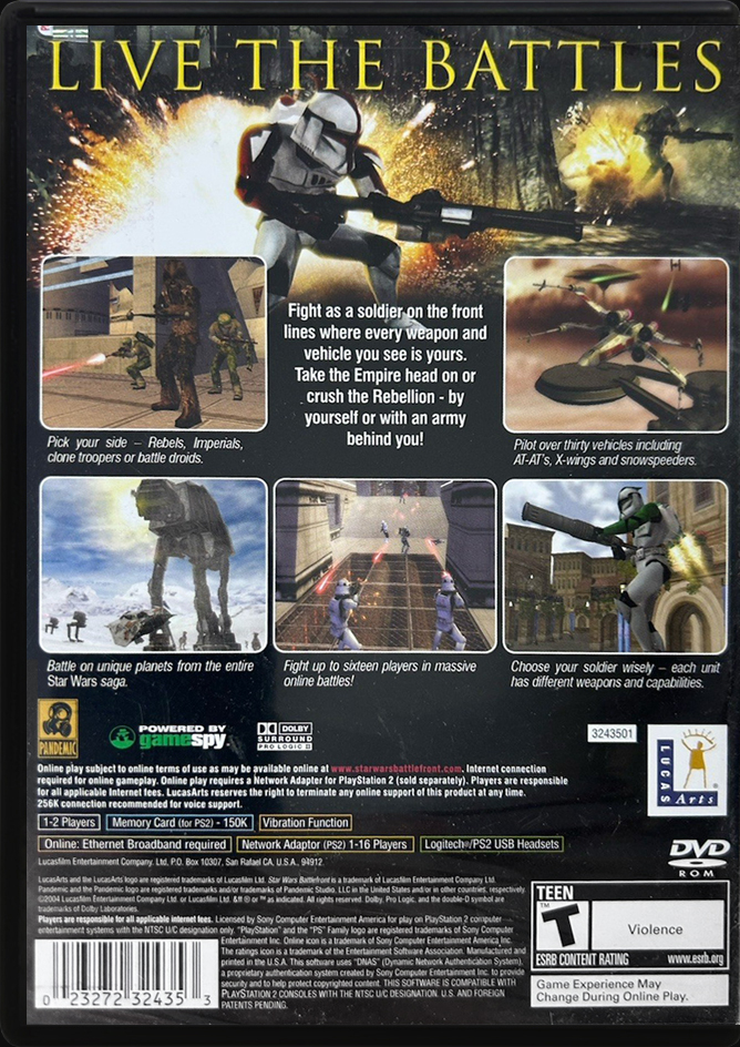 Star Wars Battlefront PS2 back side cover case
