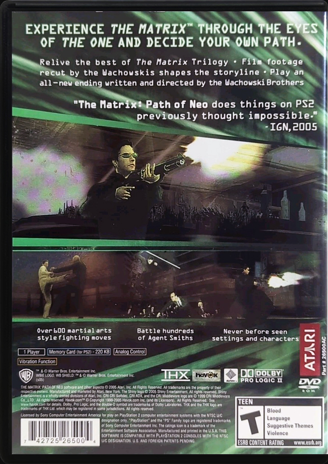 The Matrix Path of Neo PS2 back side cover case
