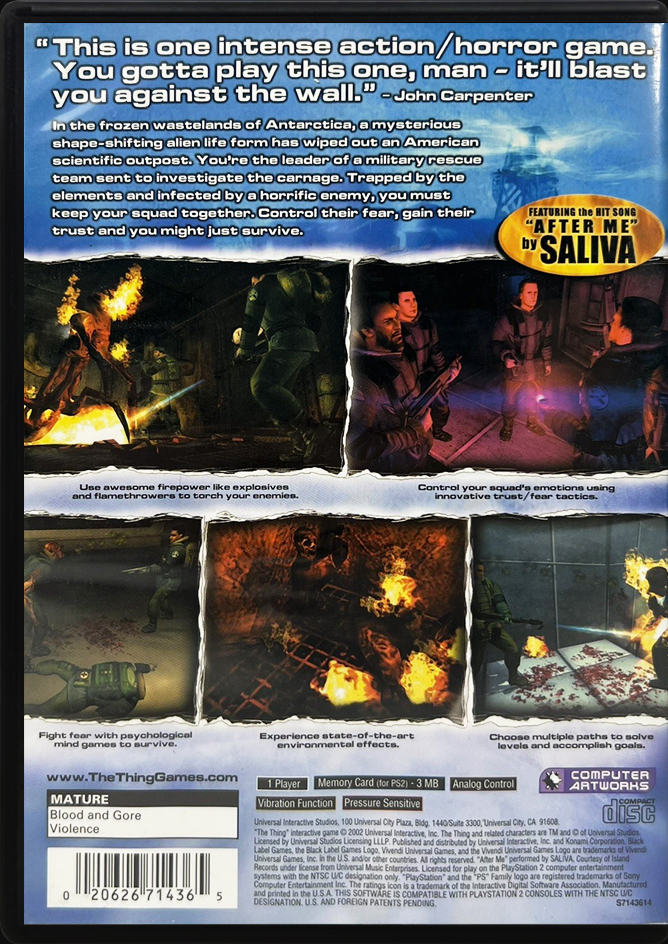 The Thing PS2 back side cover case