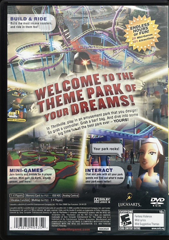 Thrillville PS2 back side cover case