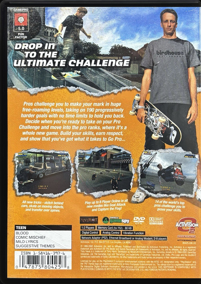 Tony Hawks Pro Skater 4 PS2 back side cover case
