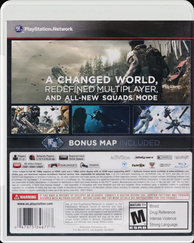 Call of Duty Ghosts PS3 back side cover case