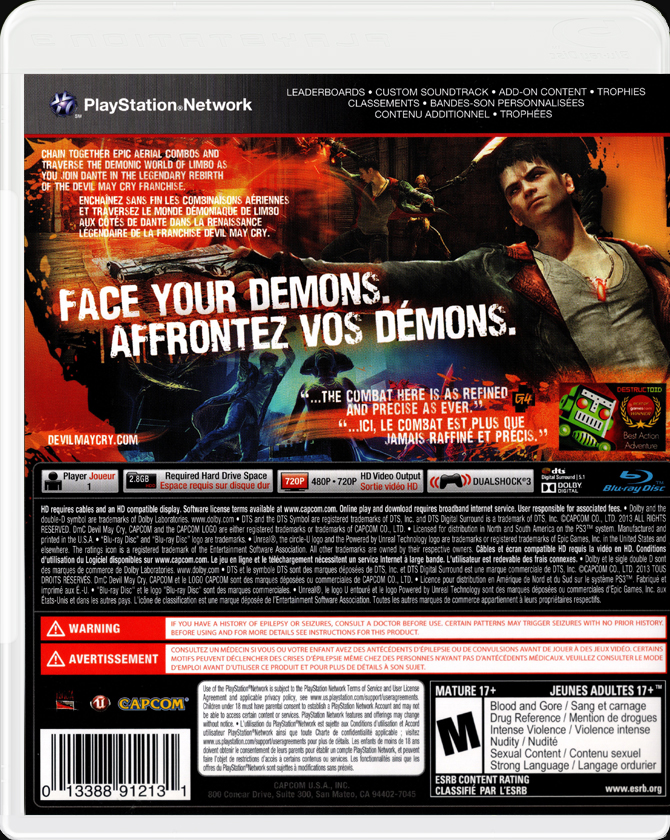 DmC Devil May Cry PS3 back side cover case