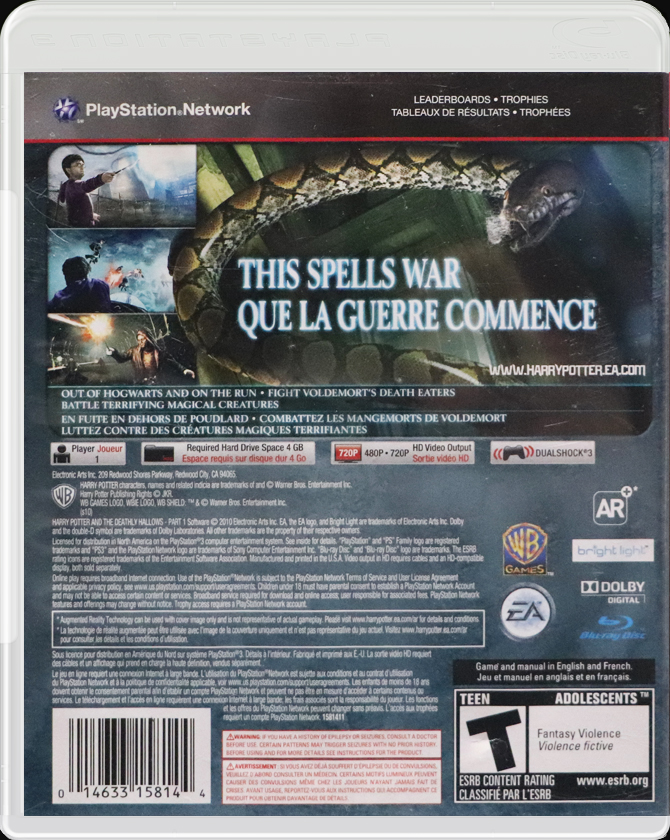 Harry Potter and the Deathly Hallows: Part I PS3 back side cover case
