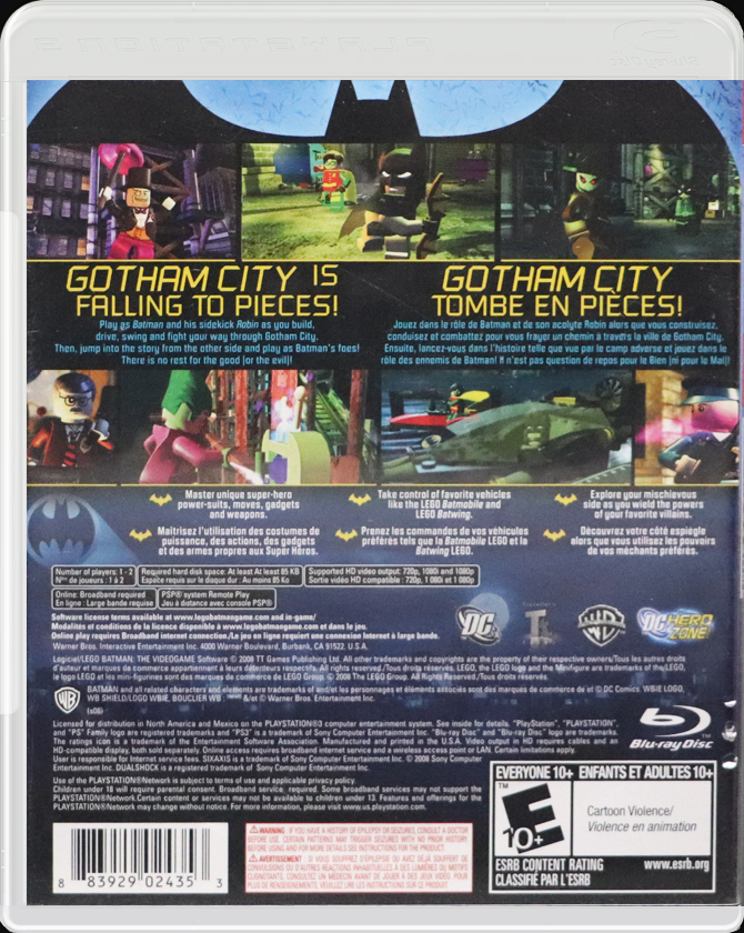 Lego Batman: The Videogame PS3 back side cover case