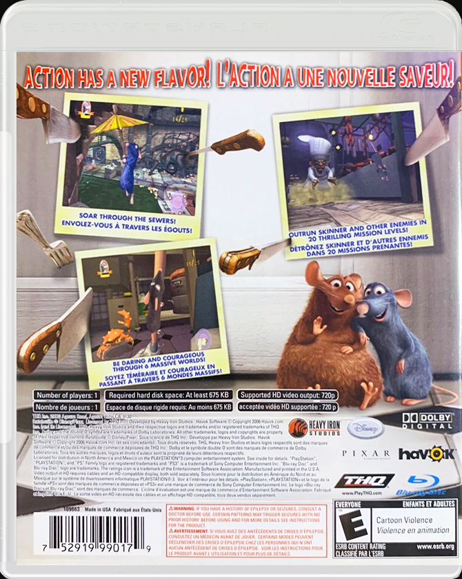 Ratatouille Video Game PS3 back side cover case