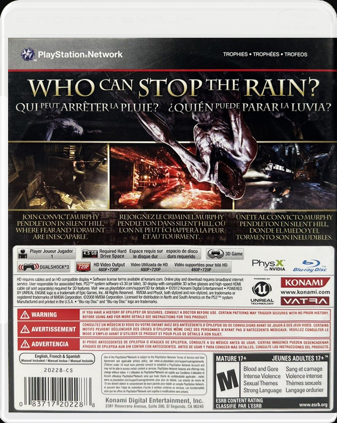 Silent Hill: Downpour PS3 back side cover case