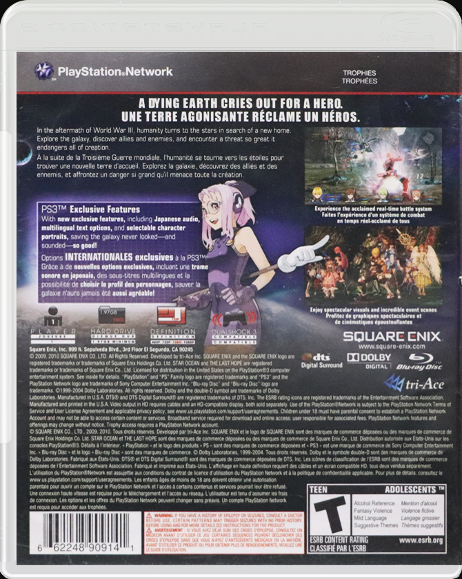 Star Ocean: The Last Hope PS3 back side cover case