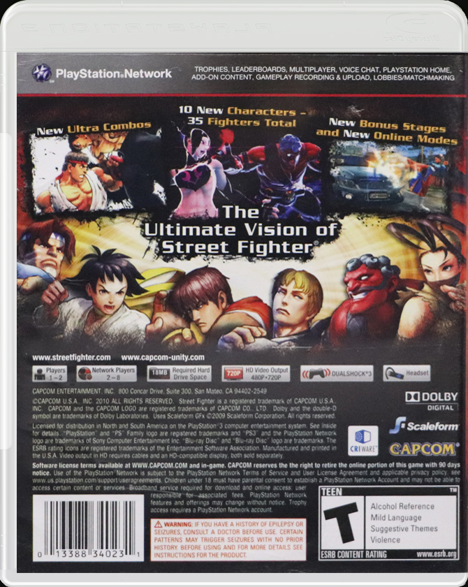 Super Street Fighter IV PS3 back side cover case
