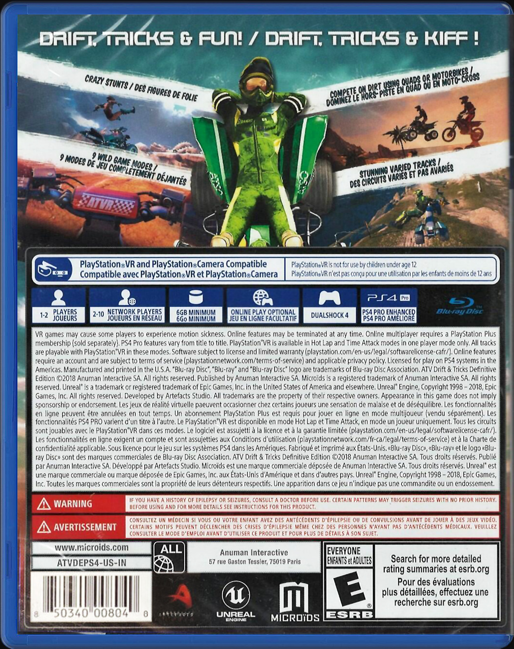 ATV Drift & Tricks PS4 back side cover case