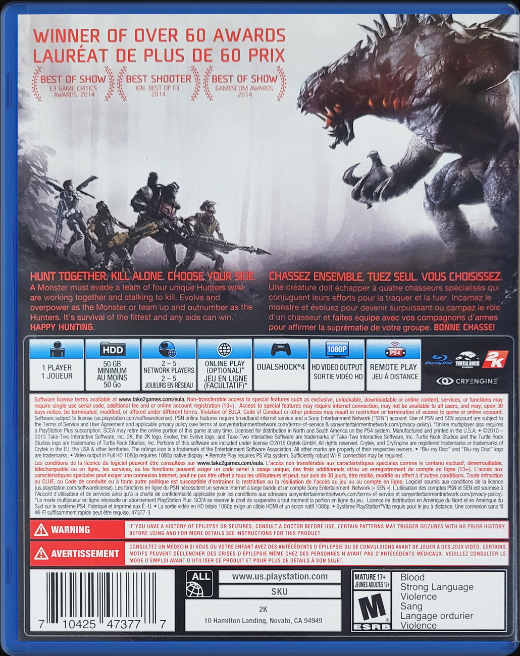 Evolve PS4 back side cover case
