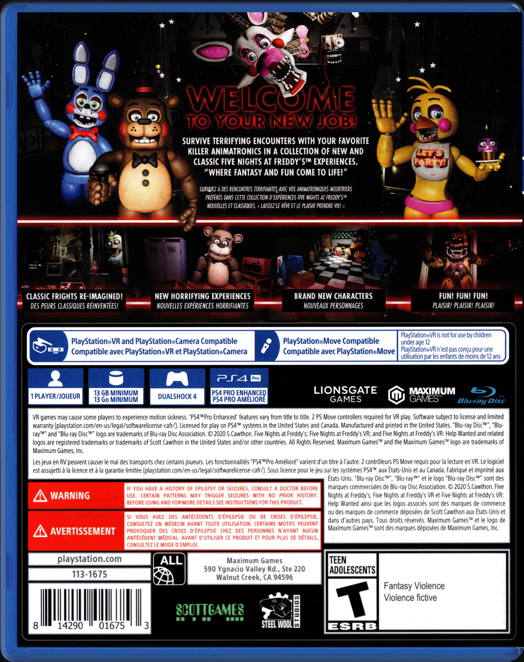 Five Nights at Freddys Help Wanted PS4 back side cover case