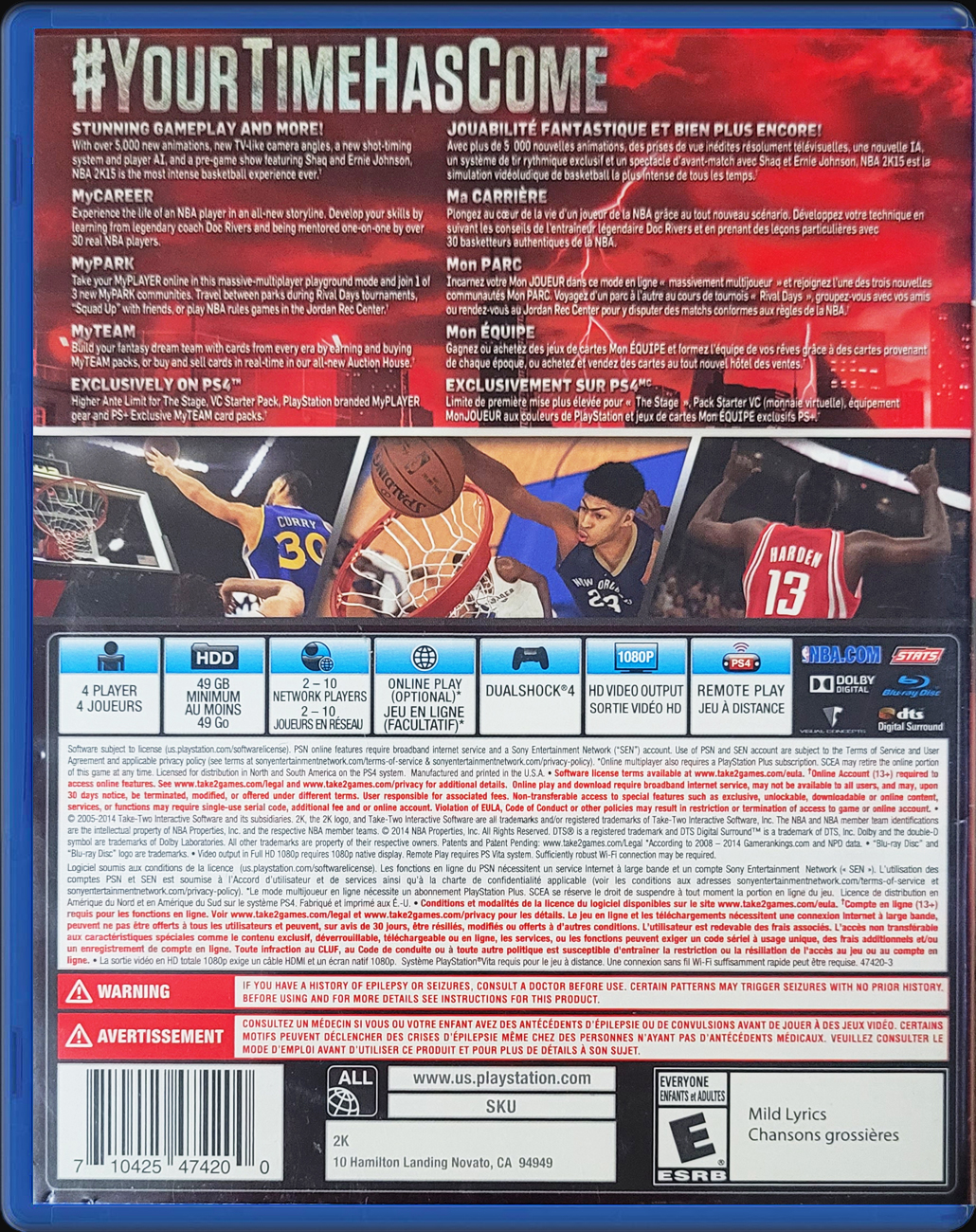 NBA 2K15 PS4 back side cover case