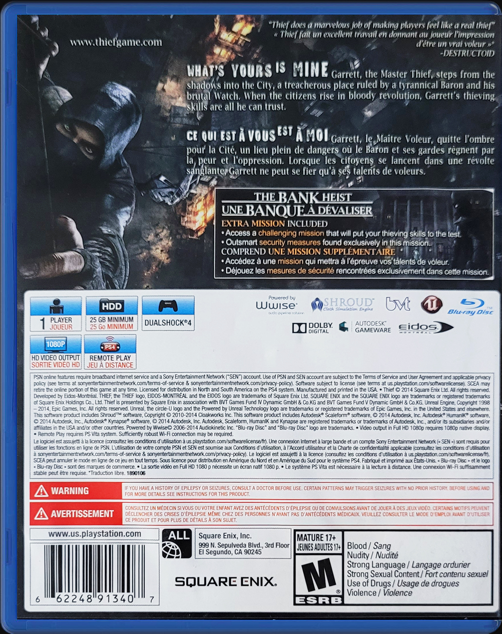 Thief PS4 back side cover case