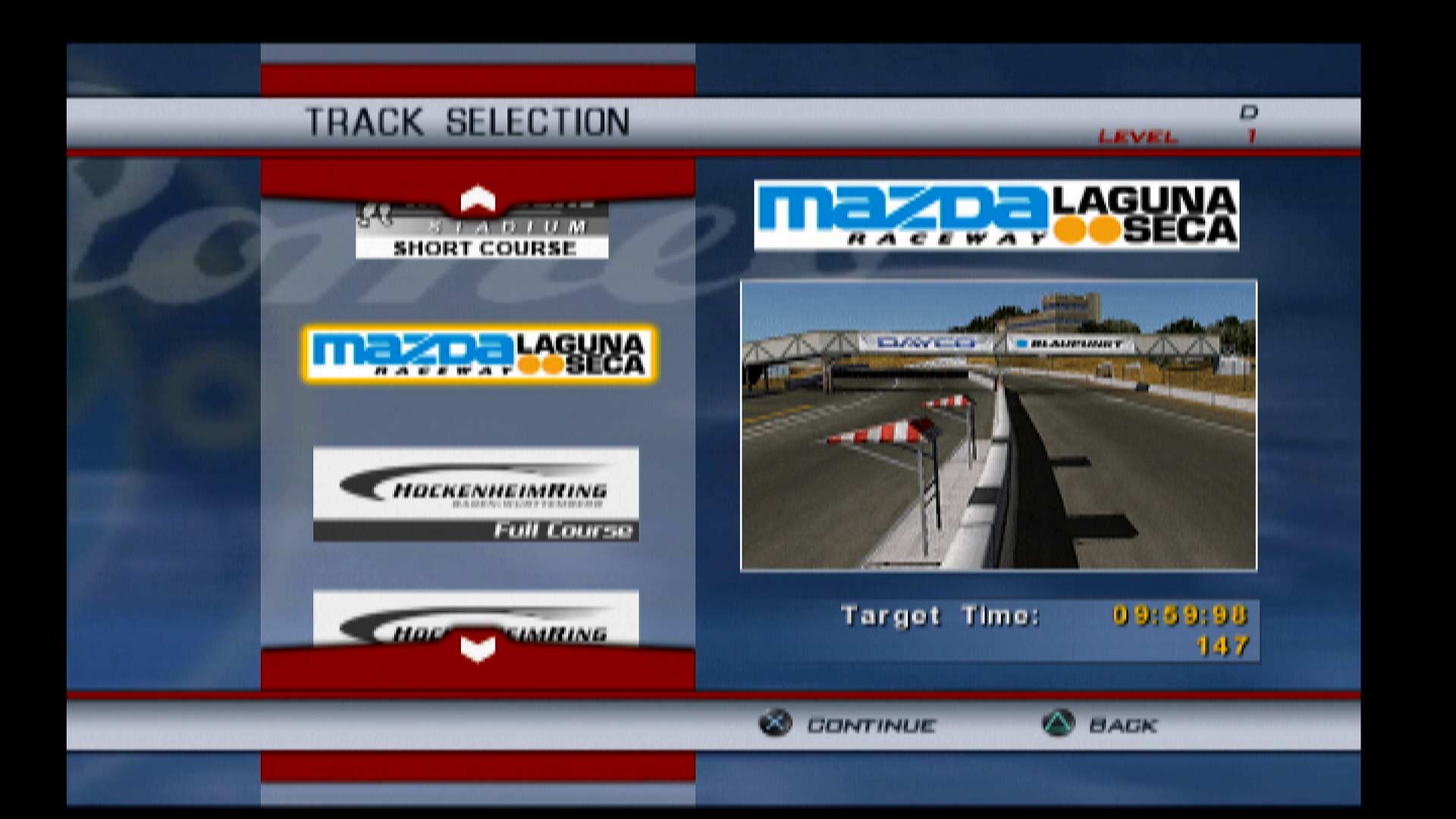 Alfa Romeo Racing Italiano PS2 track selection menu