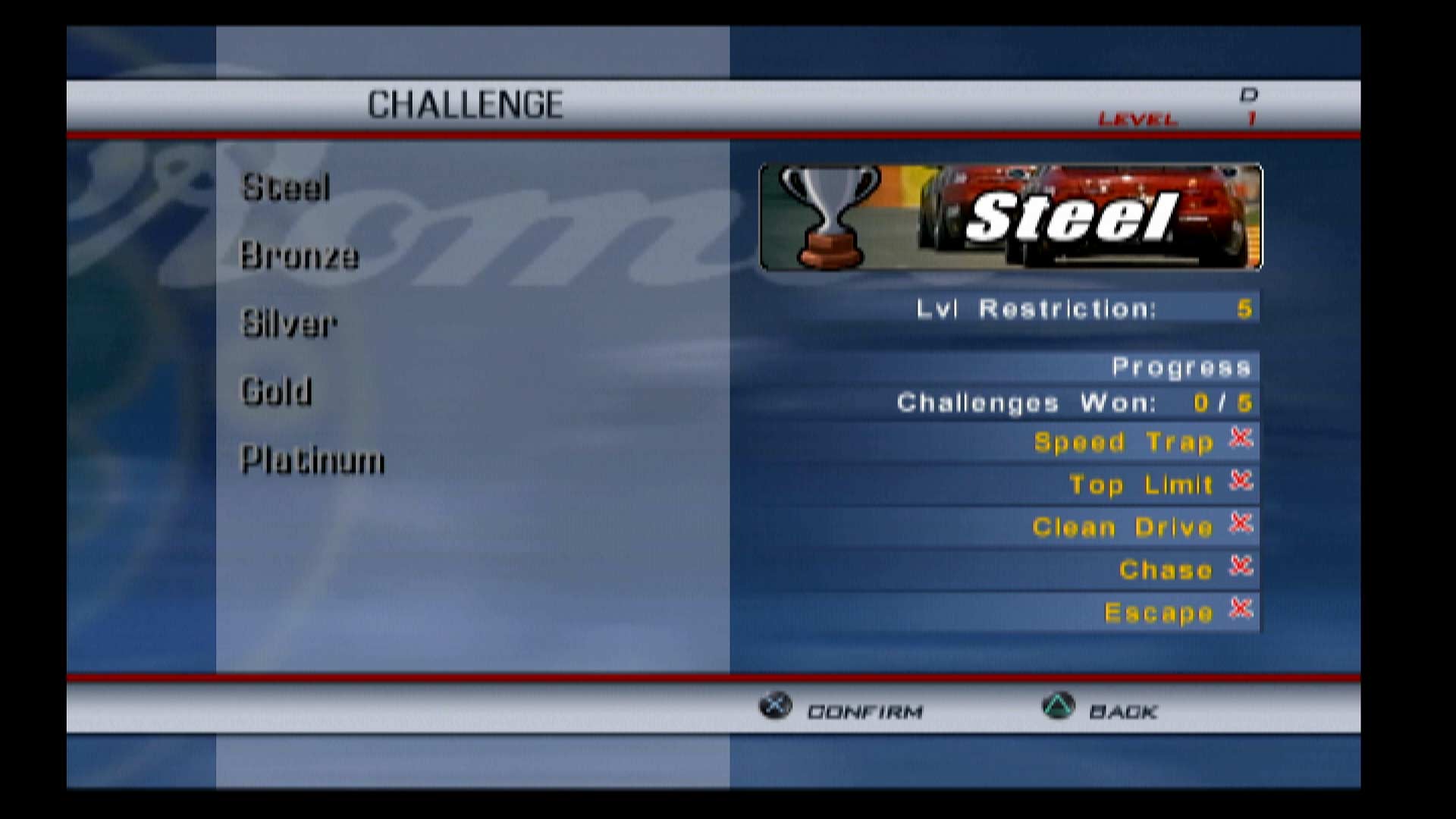 Alfa Romeo Racing Italiano PS2 challenge menu