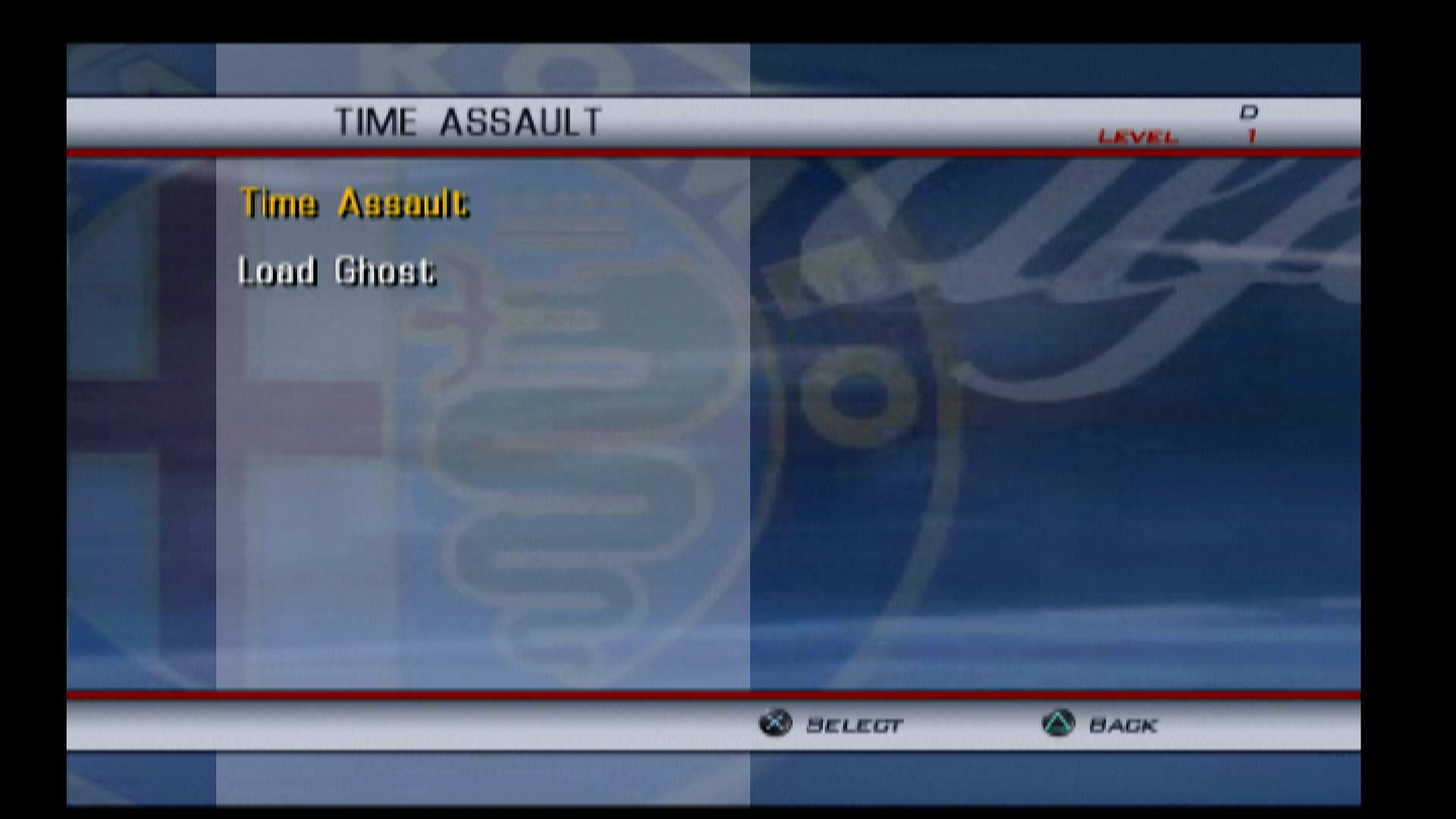 Alfa Romeo Racing Italiano PS2 time assault menu