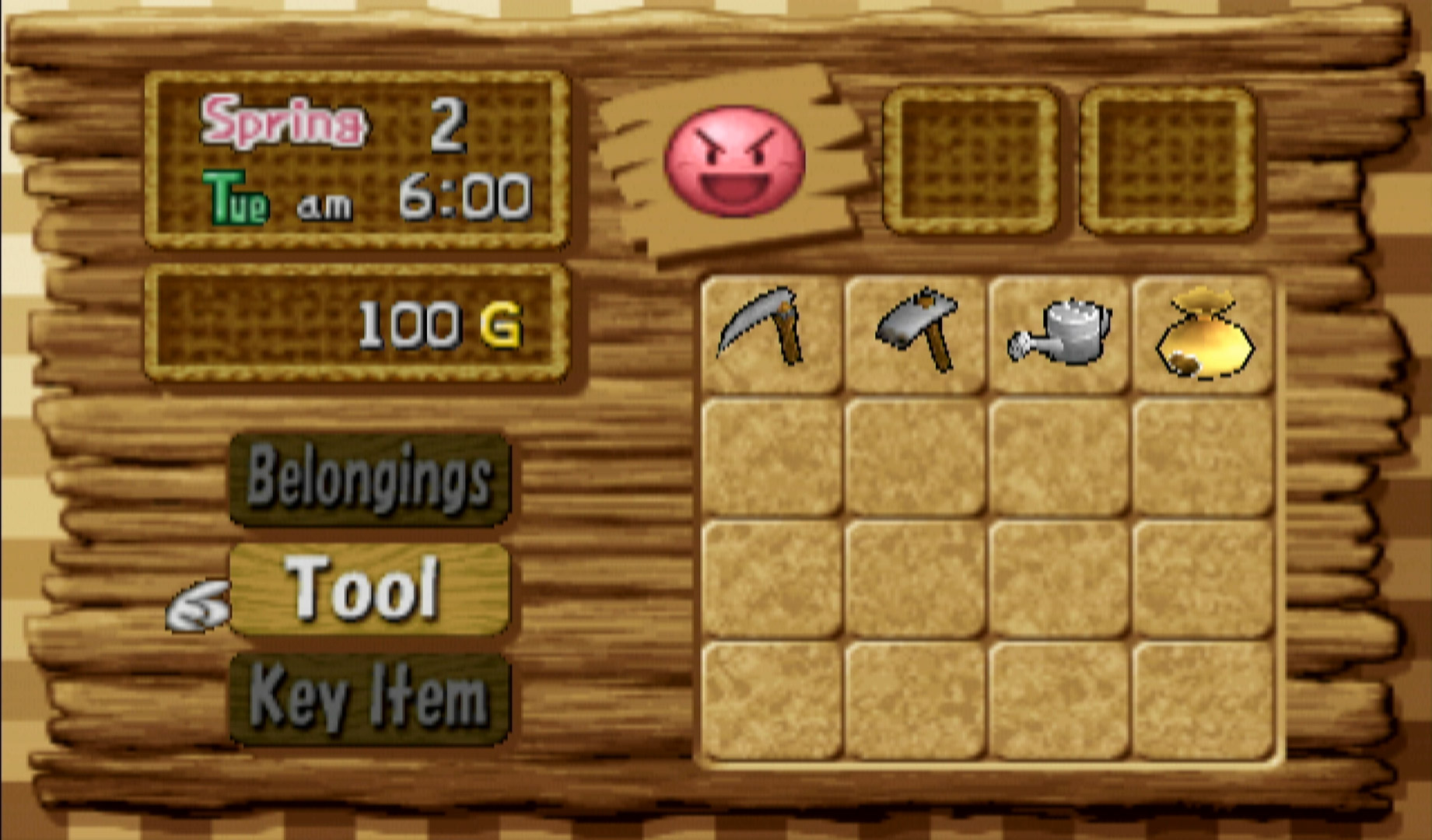 Harvest Moon Save the Homeland PS2 tool menu