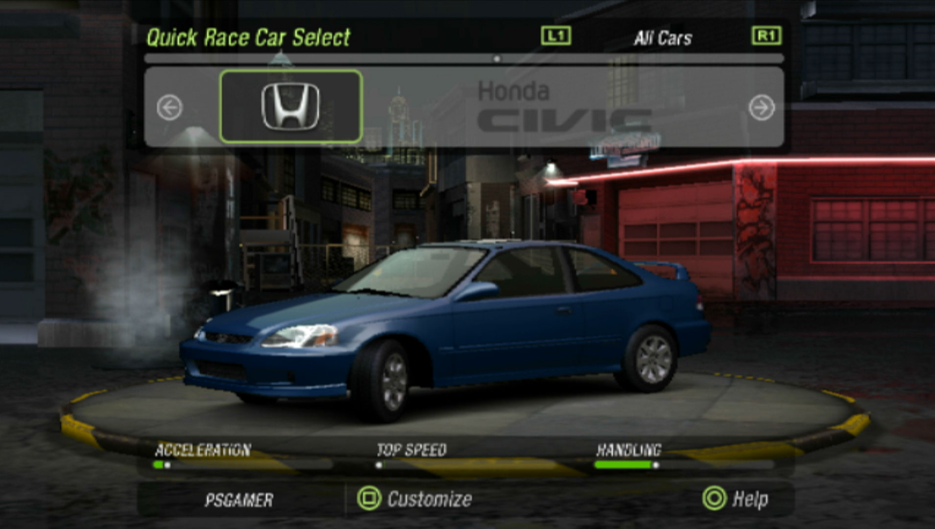 Need for Speed Underground 2 PS2 honda civic blue