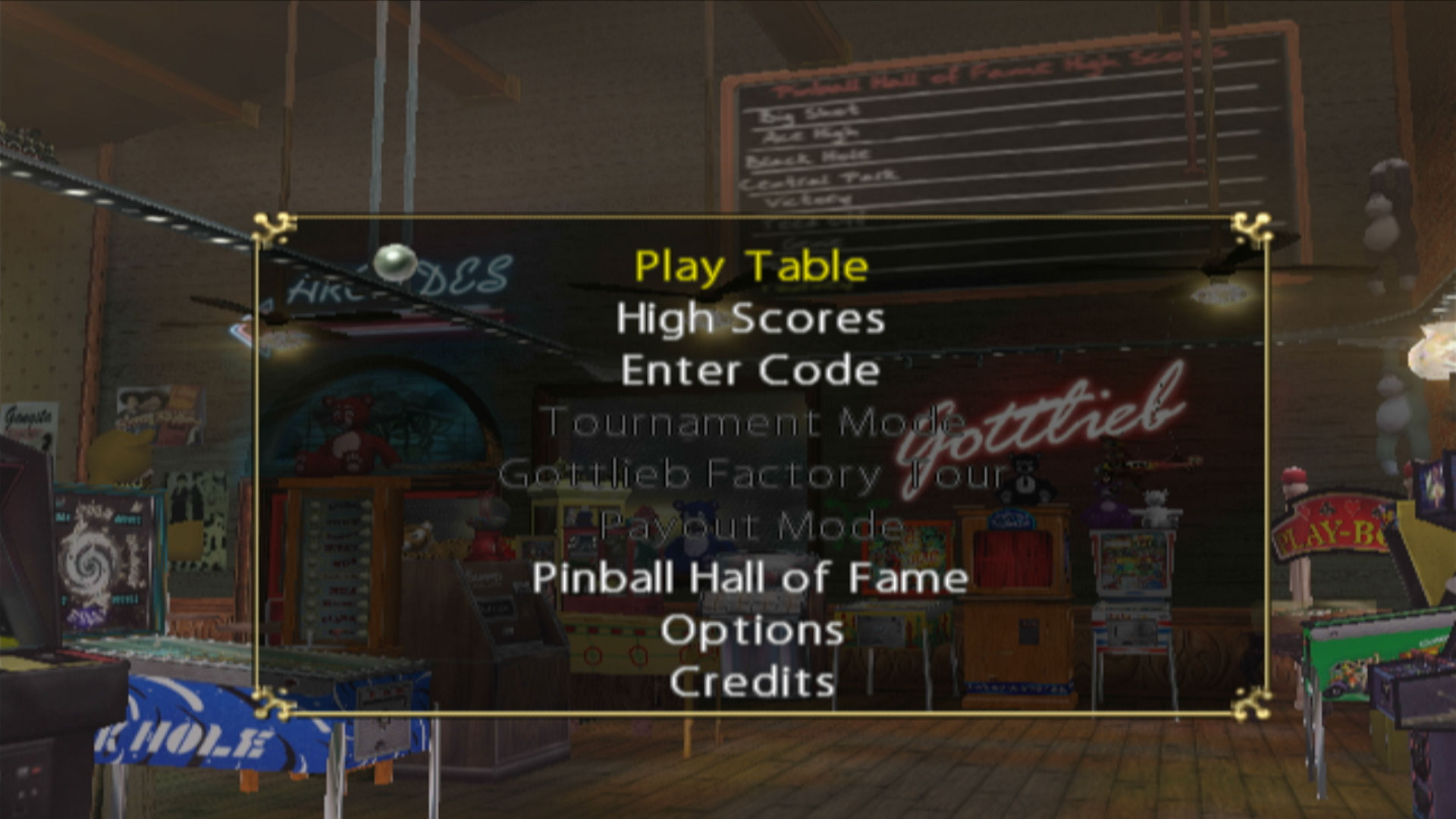 Pinball Hall of Fame The Gottlieb Collection PS2 main menu