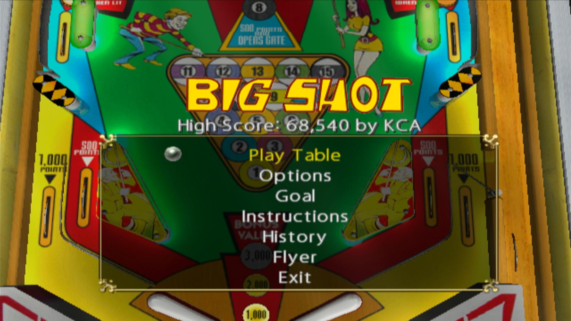 Pinball Hall of Fame The Gottlieb Collection PS2 big shot menu