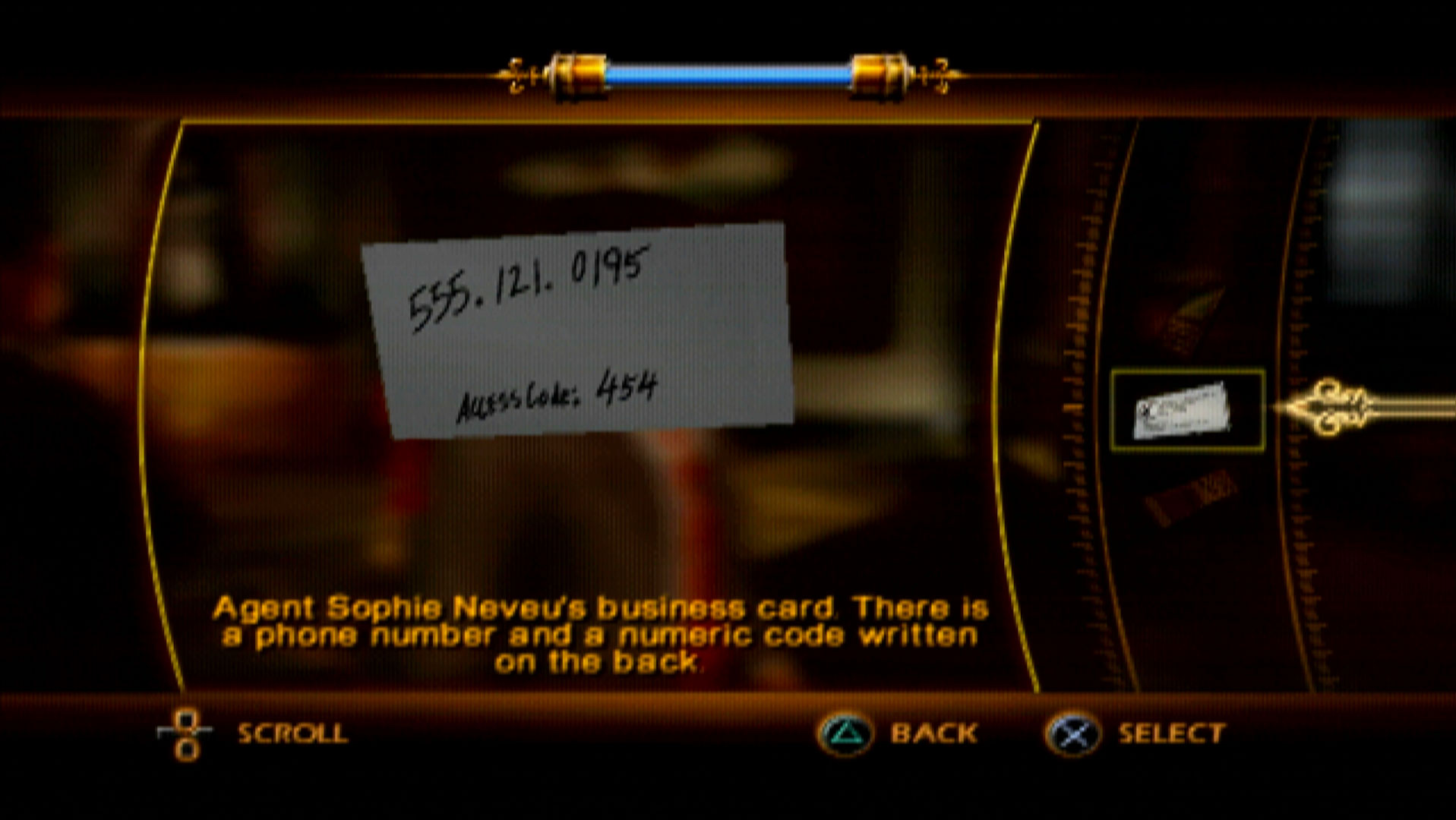 The Da Vinci Code PS2 business card phone number