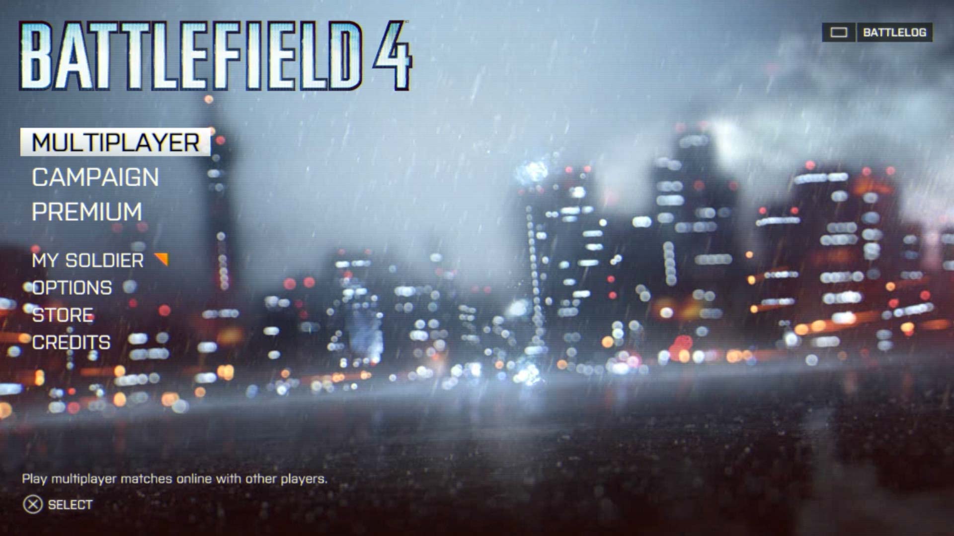 Battlefield 4 PS3 game main menu screen
