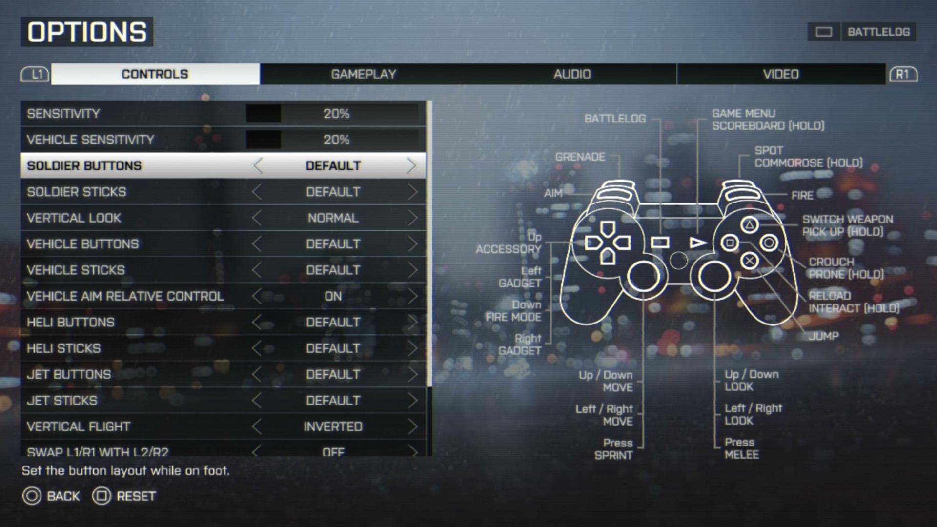 Battlefield 4 PS3 game controller button layout