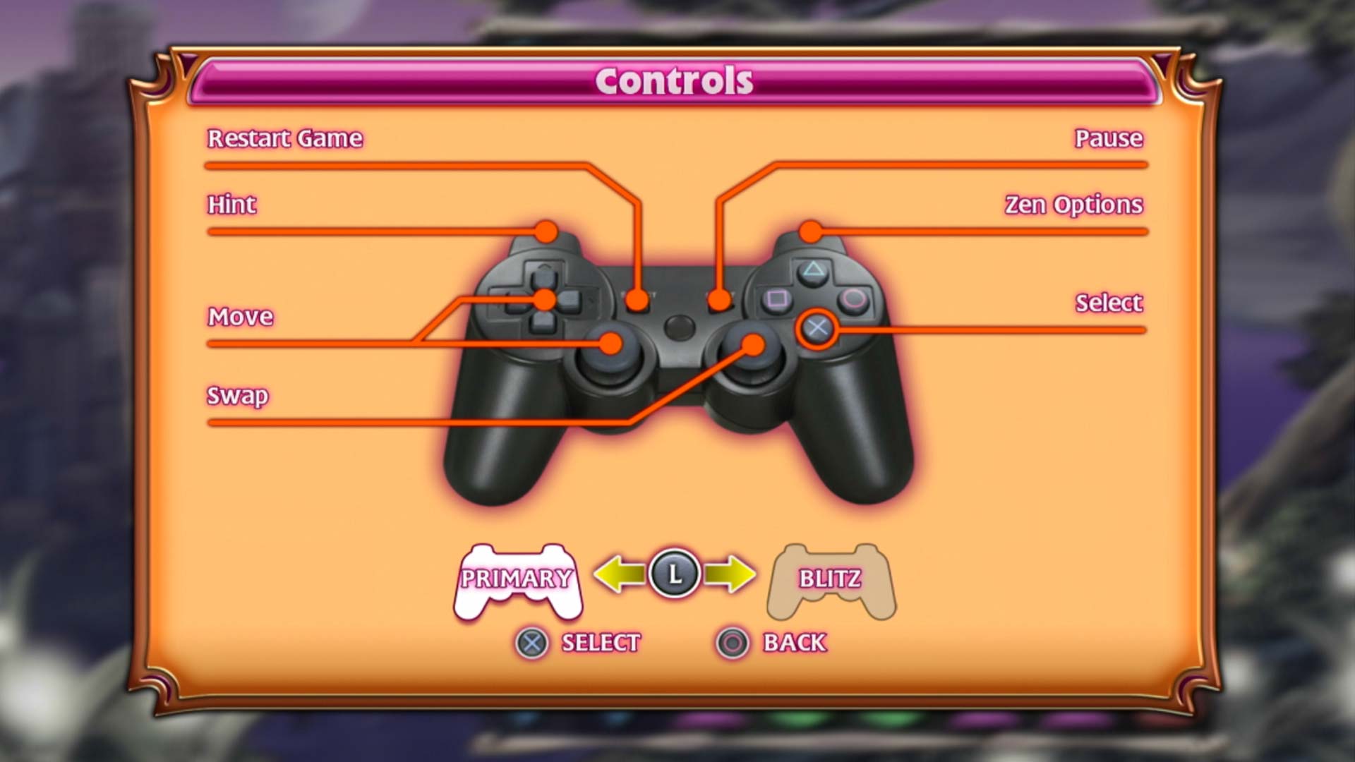 Bejeweled 3 PS3 game controller button layout