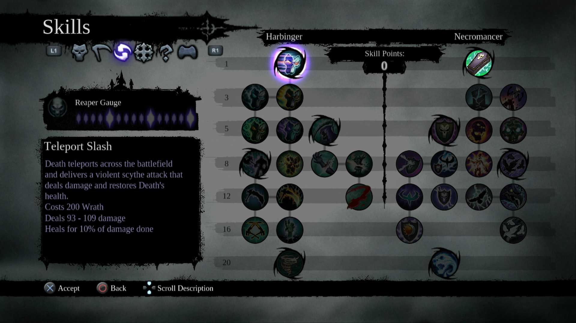 Darksiders II PS3 game skill menu