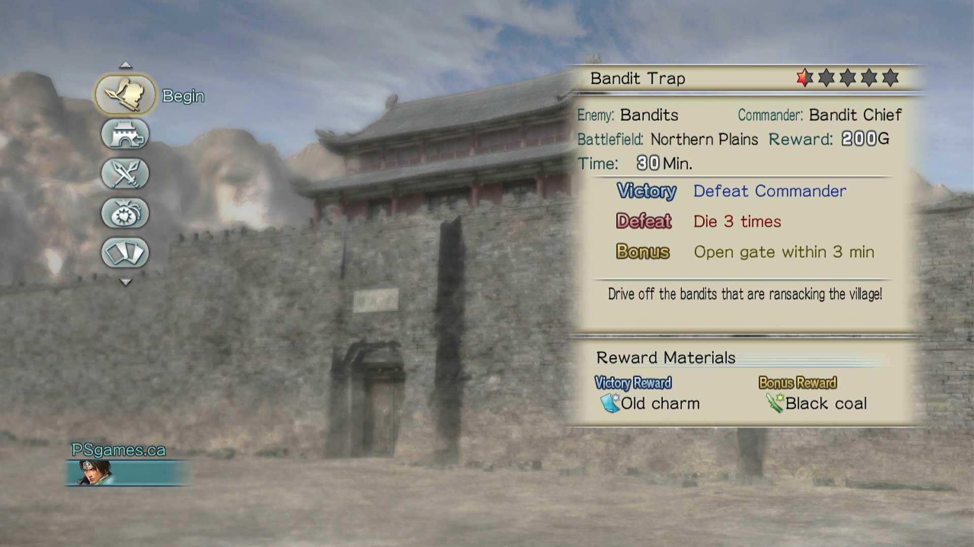 Dynasty Warriors Strikeforce PS3 mission Bandit Trap info
