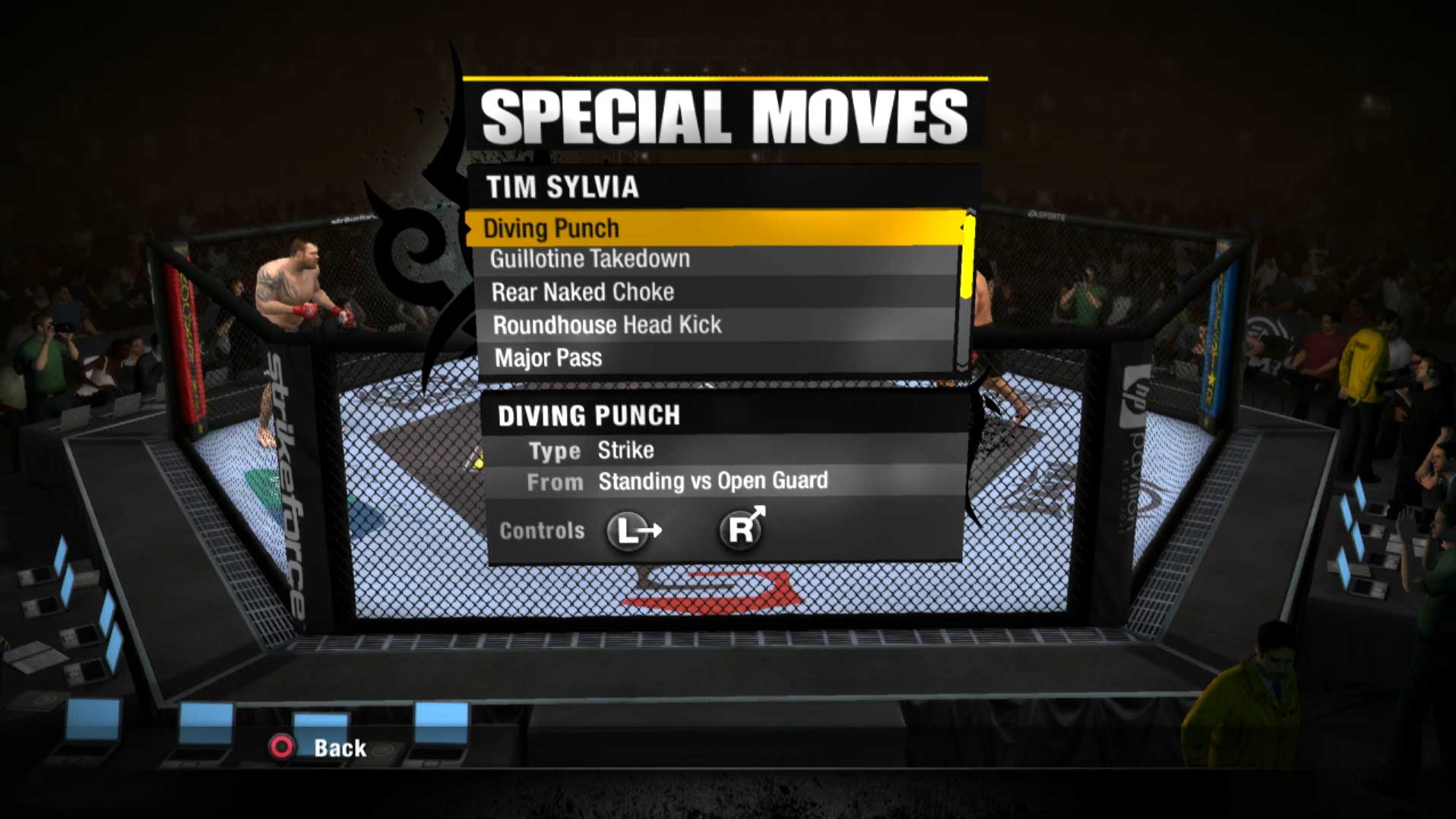 EA Sports MMA PS3 spacial moves menu