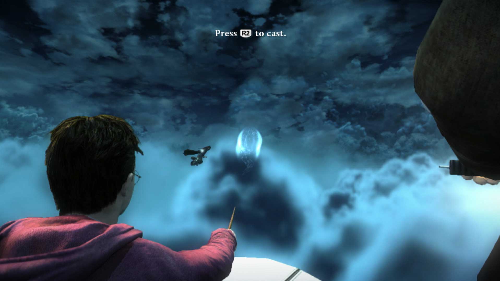 Harry Potter Deathly Hallows Part I PS3 gameplay screensot cast shooting sky