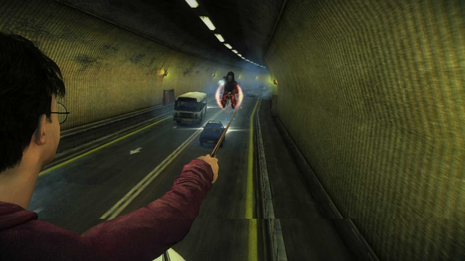 Harry Potter Deathly Hallows Part I PS3 flying car tunnel screenshot