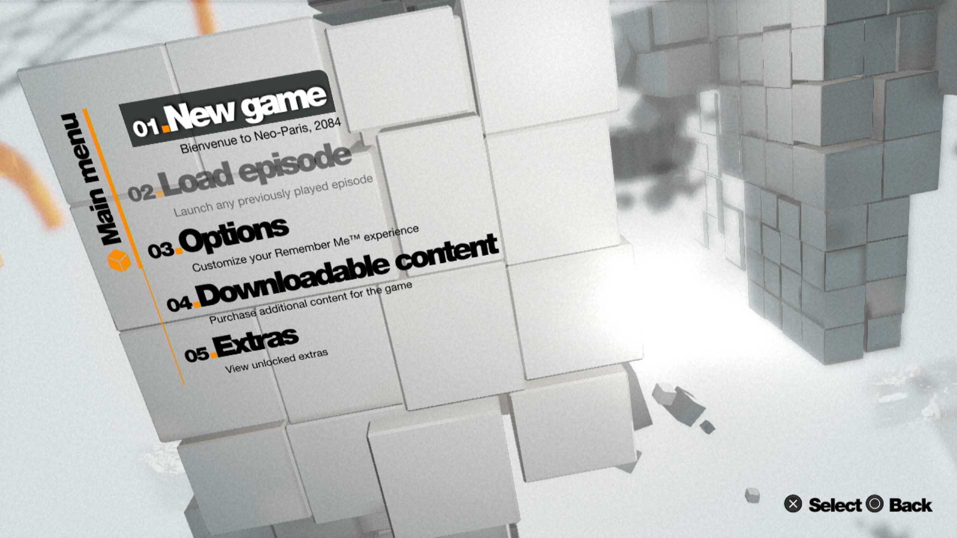 video game main menu screen