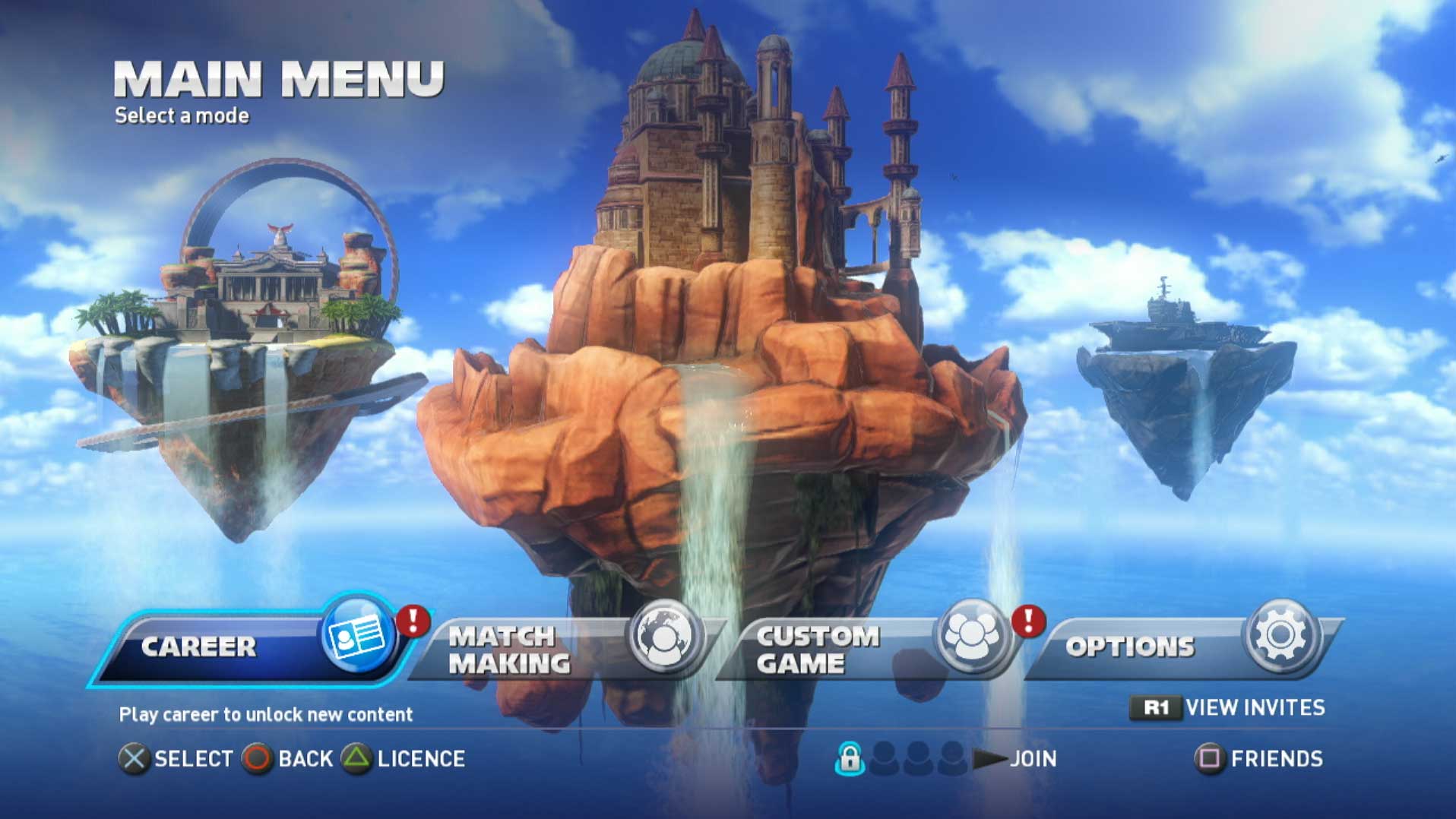 video game main menu screen